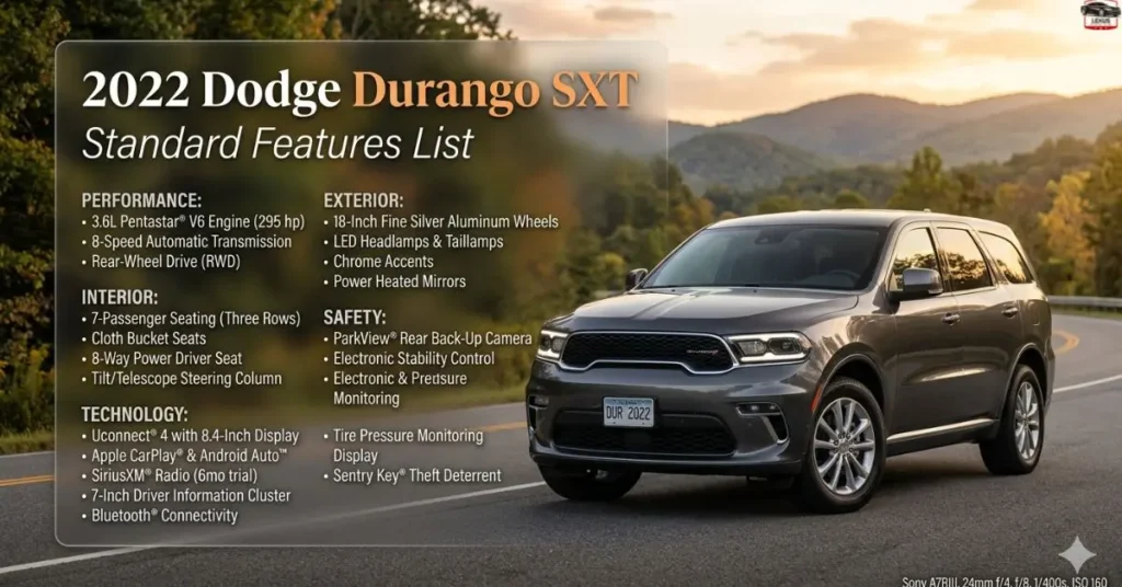 2022 Dodge Durango SXT Standard Features List